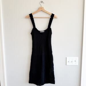 Abercrombie & Fitch 100% Cotton Crochet Scalloped Sleeveless Mini Dress Black ST